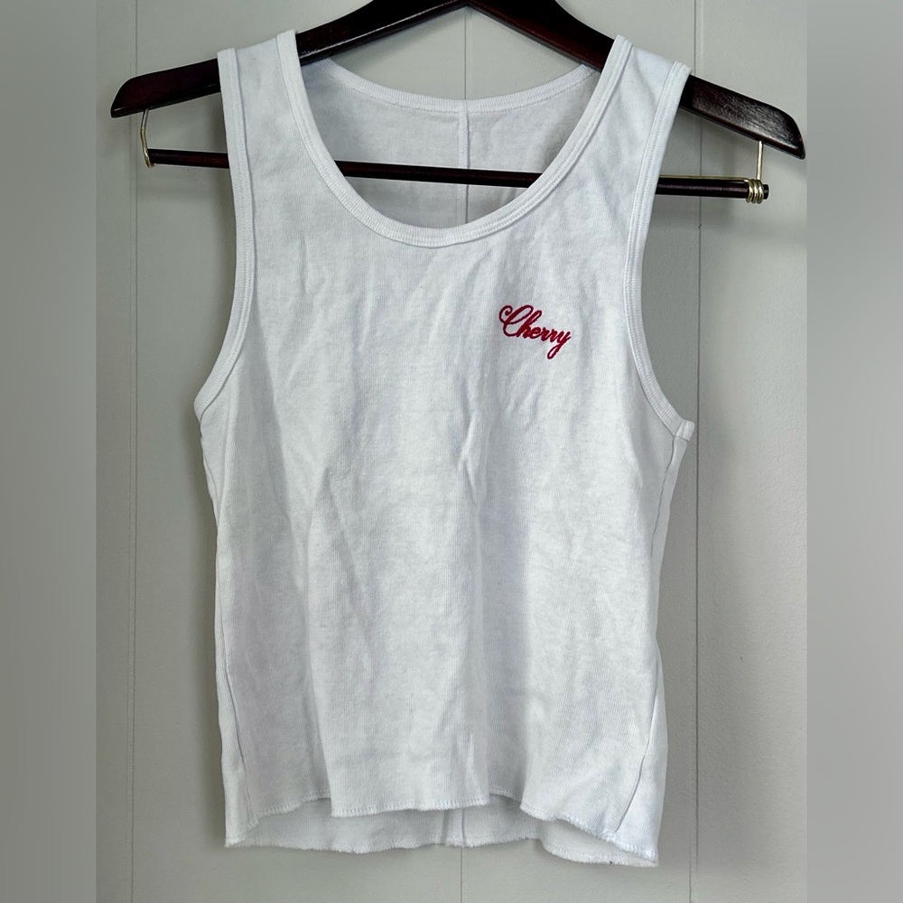 Cherry LA White Ribbed Tank with Red Logo